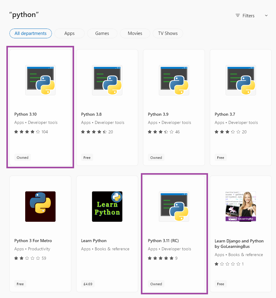 Image of Python 311 in Windows Store