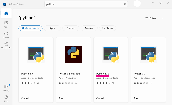 Image of Python in Windows Store